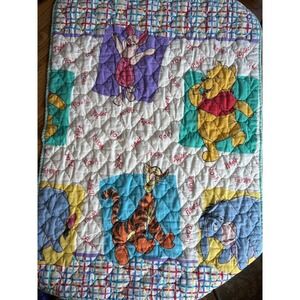 Vintage Winnie the Pooh Baby Quilt Blanket Crib Bedding Cartoon Character 35x50"